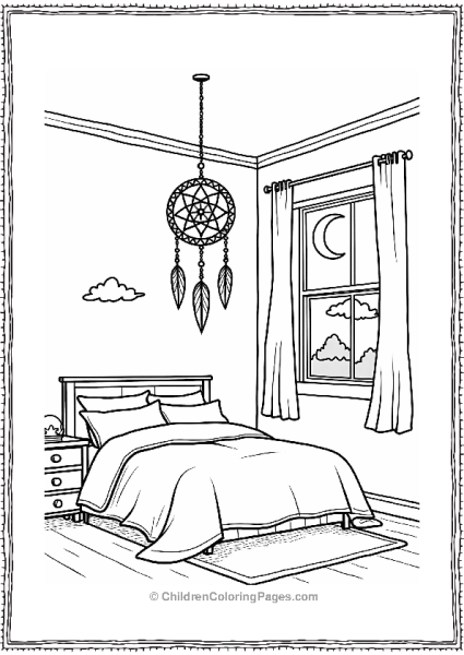 Cozy Bedroom With Dreamcatcher And Moonlight Free PDF Printable