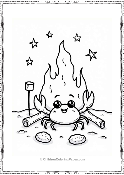 Crab By The Bonfire Under A Starry Sky Free PDF Printable