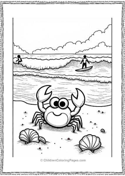 Crab Watching Surfers At The Beach Free PDF Printable