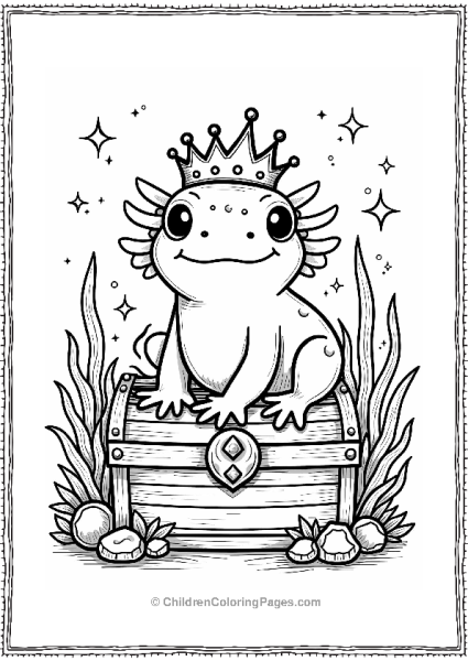 Crowned Axolotl King With Treasure Chest Free PDF Printable