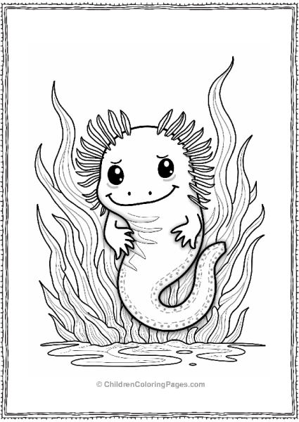 Curious Axolotl Behind Underwater Plant Free PDF Printable