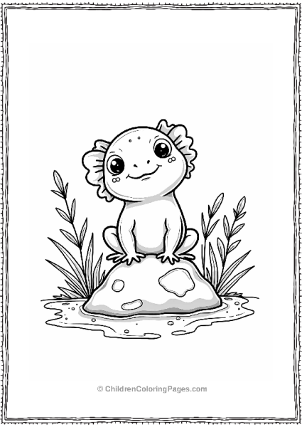 Curious Axolotl On A Rock Free PDF Printable