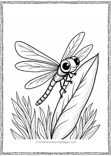 Curious Dragonfly Behind Leaf Free PDF Printable