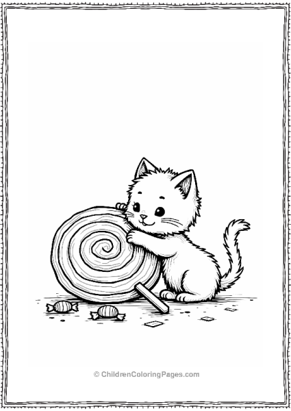 Curious Kitten With Giant Lollipop Free PDF Printable