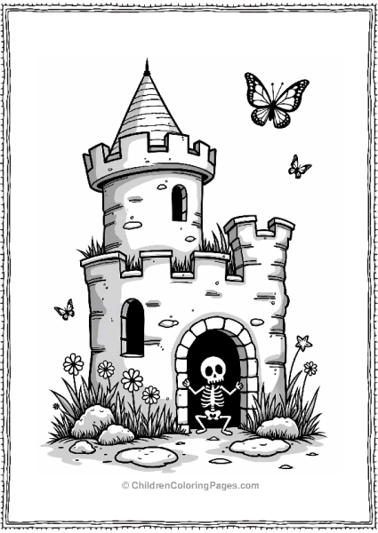 Cursed Castle Ruins With Friendly Skeleton Free PDF Printable