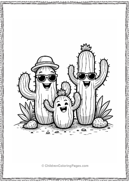 Cute Cartoon Cacti In The Desert Free PDF Printable