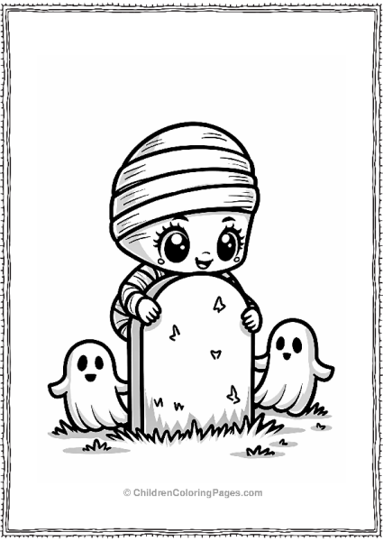 Cute Mummy Peeking From Gravestone Free PDF Printable