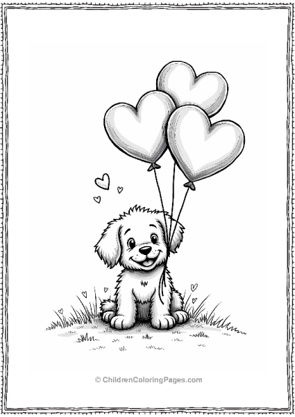 Cute Puppy With Heart Balloons Free PDF Printable