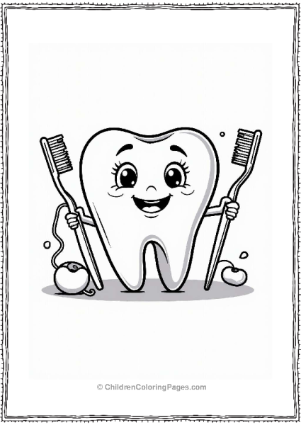 Cute Smiling Tooth With Dental Tools Free PDF Printable