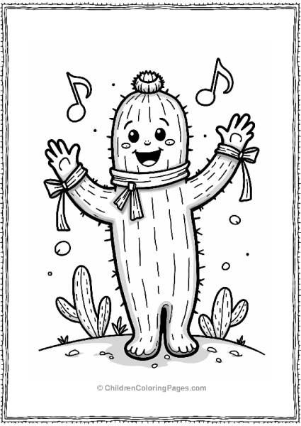 Dancing Cactus With Musical Notes Free PDF Printable