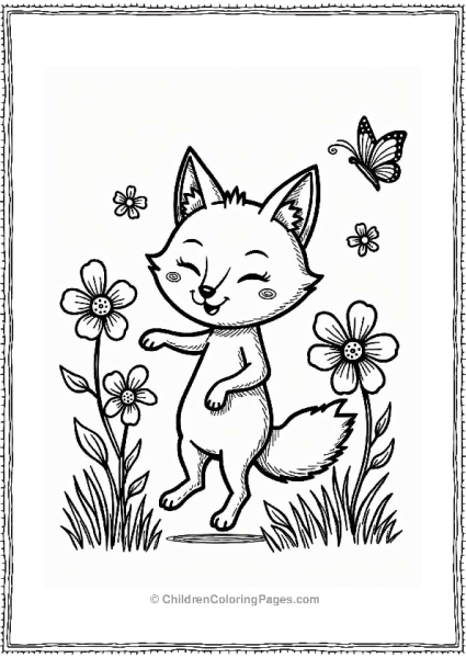 Dancing Fox Among Flowers Free PDF Printable