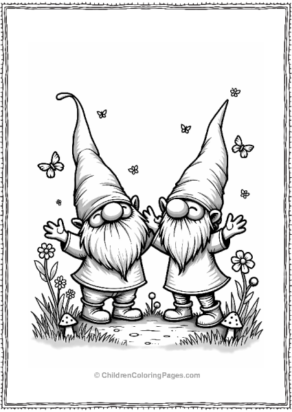 Dancing Gnomes In A Flower Garden Free PDF Printable