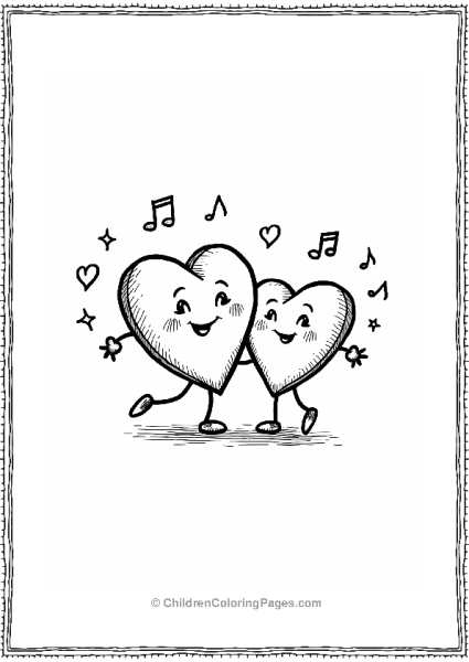 Dancing Hearts With Musical Notes Free PDF Printable