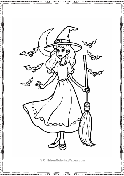 Daphne The Witch With Broomstick And Bats Free PDF Printable