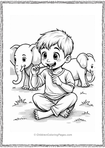 Dentist Boy Brushing Teeth With Elephants Free PDF Printable