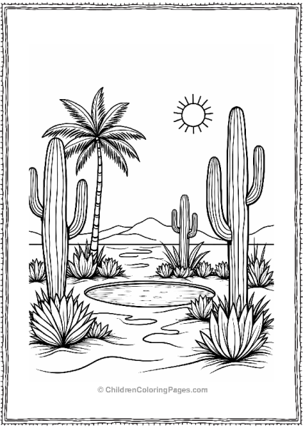 Desert Cactus Oasis With Palm Trees Free PDF Printable