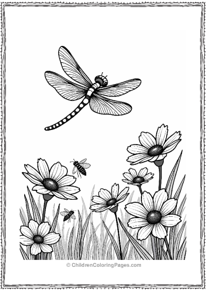 Dragonfly Above A Flower Garden Free PDF Printable