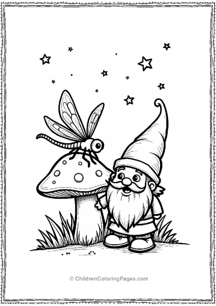 Dragonfly And Gnome Under A Starry Sky Free PDF Printable