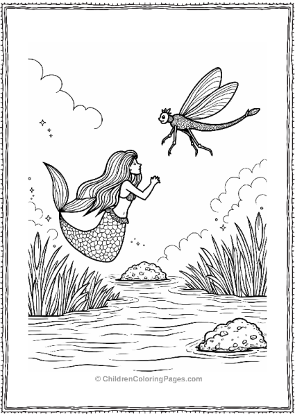 Dragonfly And Mermaid By A Sparkling Stream Free PDF Printable