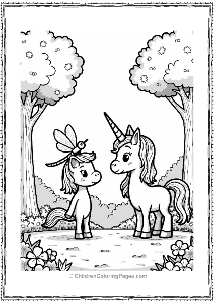 Dragonfly And Unicorn In An Enchanted Forest Free PDF Printable