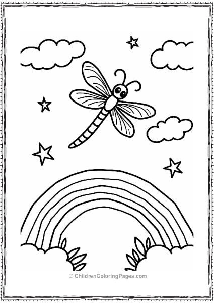 Dragonfly Dancing Above A Rainbow Free PDF Printable