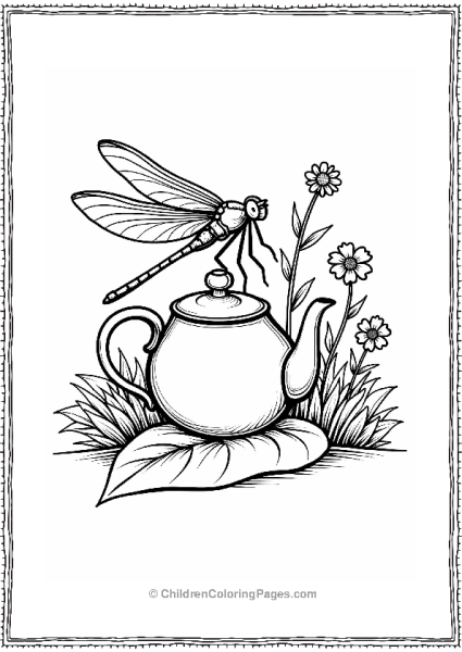 Dragonfly On A Leaf With Teapot Free PDF Printable