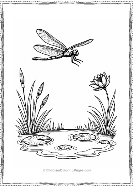 Dragonfly Over A Blooming Pond Free PDF Printable