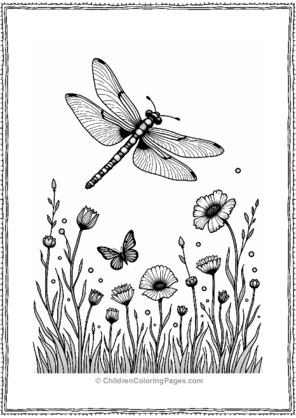 Dragonfly Over A Colorful Meadow Free PDF Printable