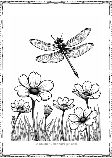 Dragonfly Over A Flower Meadow Free PDF Printable