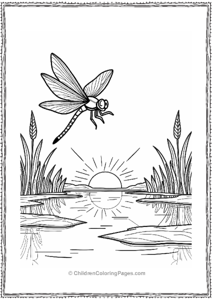 Dragonfly Over A Sunset Pond Free PDF Printable