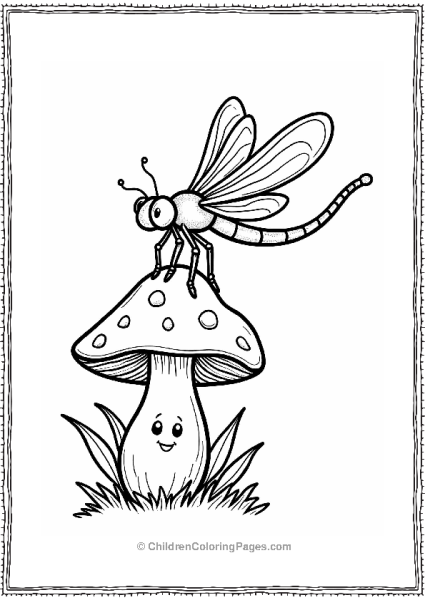 Dragonfly Over Cartoon Mushroom Free PDF Printable