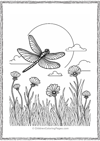 Dragonfly Over Sunset Flowers Free PDF Printable