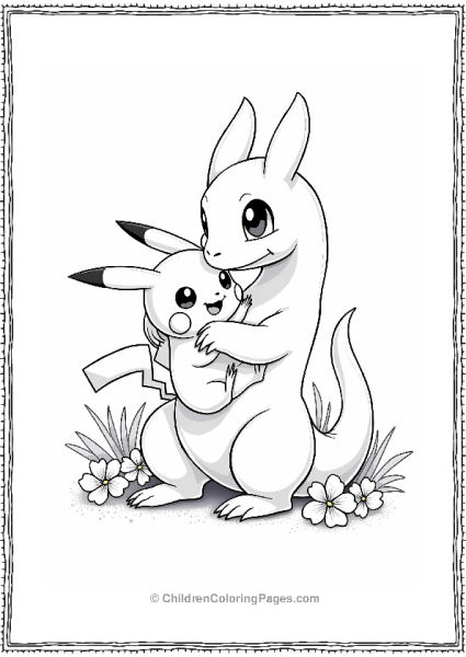 Dragonite Assisting A Hurt Pikachu Free PDF Printable