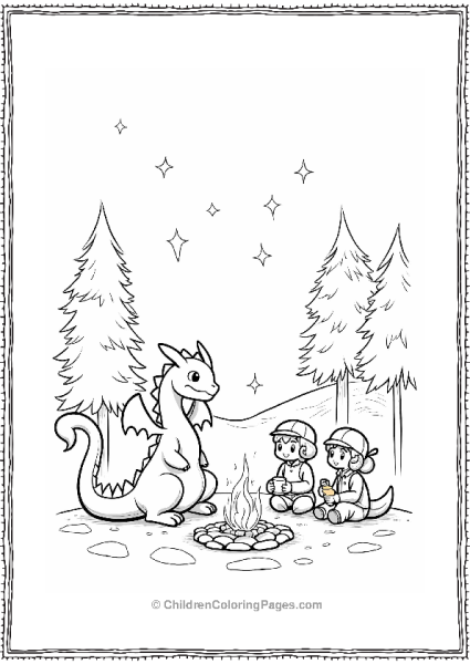 Dragonite At A Forest Campfire Free PDF Printable