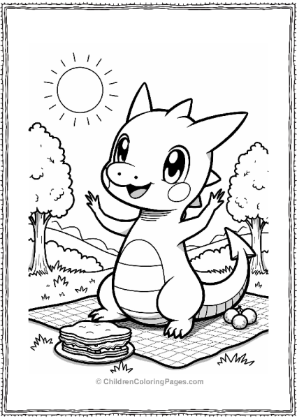 Dragonite Enjoying A Summer Picnic Free PDF Printable