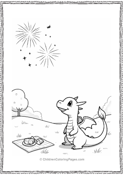 Dragonite Enjoying Fireworks Free PDF Printable