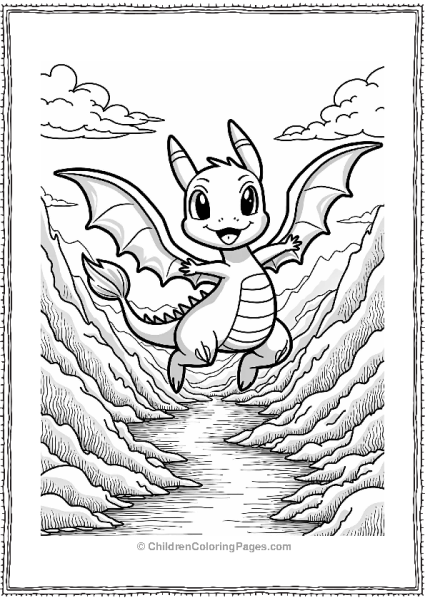 Dragonite Flying Over A Hidden Valley Free PDF Printable