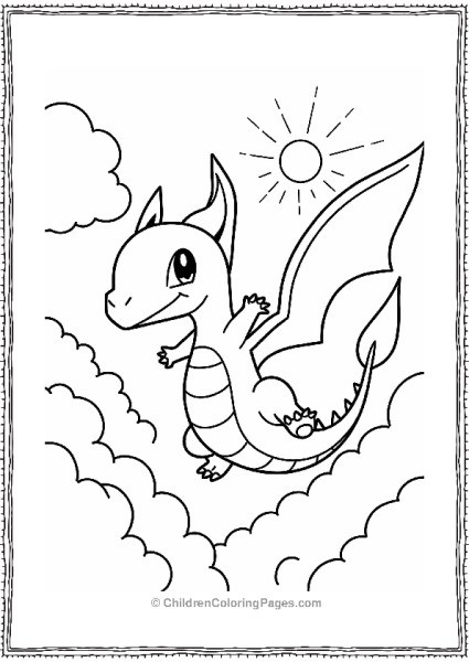 Dragonite Flying Through Clouds Free PDF Printable