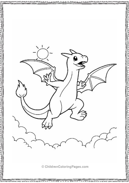 Dragonite Flying With Trainers In The Sky Free PDF Printable