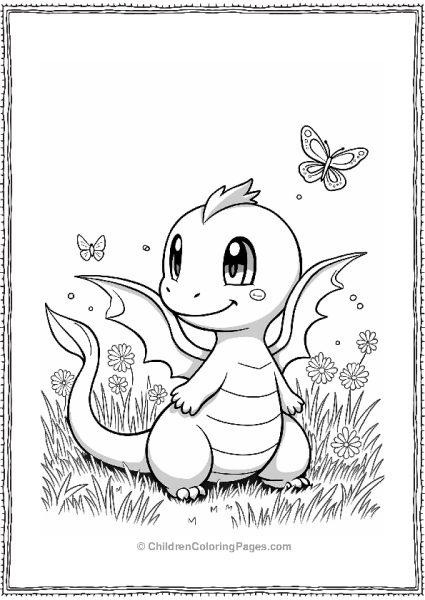 Dragonite With Baby Pokemon In A Sunny Meadow Free PDF Printable