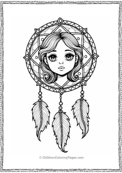 Dreamcatcher With Dreaming Girl Free PDF Printable