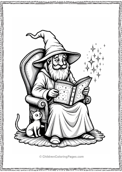 Elderly Wizard Reading A Magical Book Free PDF Printable