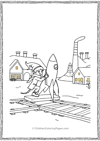 Elf Testing Rocket At The North Pole Factory Free PDF Printable