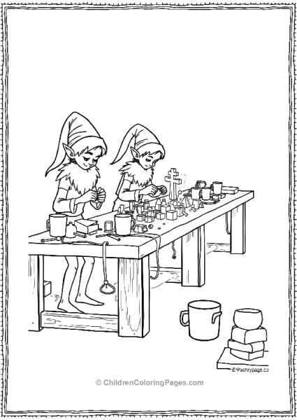 Elves Assembling Toys At The North Pole Workshop Free PDF Printable