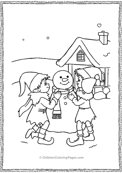 Elves Building A Snowman Free PDF Printable