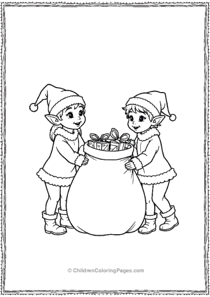 Elves Loading A Large Sack With Toys And Gifts Ready For Santas Sleigh Scaled Free PDF Printable