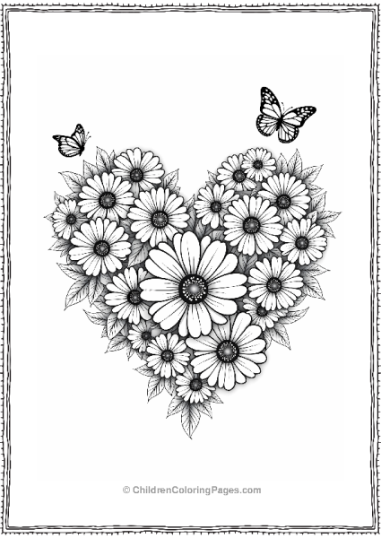 Flower Heart With Butterflies Free PDF Printable