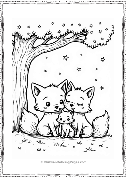 Fox Family Snuggling Under A Starry Sky Free PDF Printable