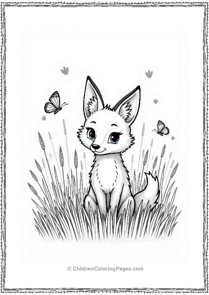 Fox In Tall Grass With Butterflies Free PDF Printable