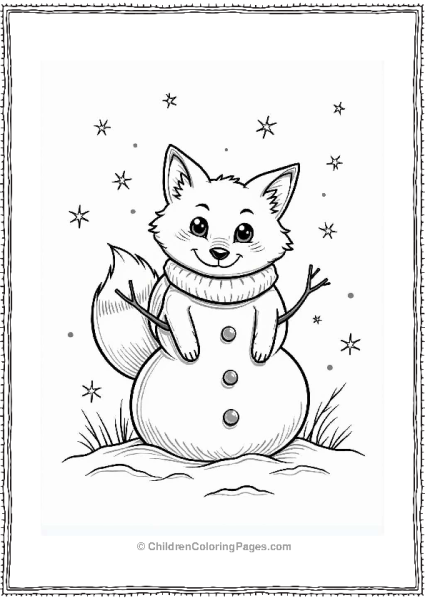 Fox Peeking From Behind A Snowman Free PDF Printable